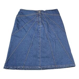 Faded Glory 8 Blue Denim Skirt Seamed Sunburst A-Line Y2K‎ Retro Cotton Blend